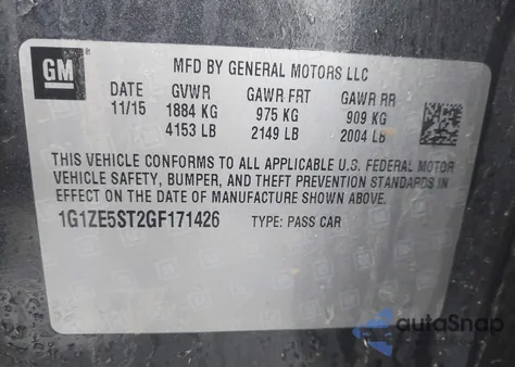 2016 Chevrolet Malibu 1Lt z USA, uszkodzony, nr VIN 1G1ZE5ST2GF171426